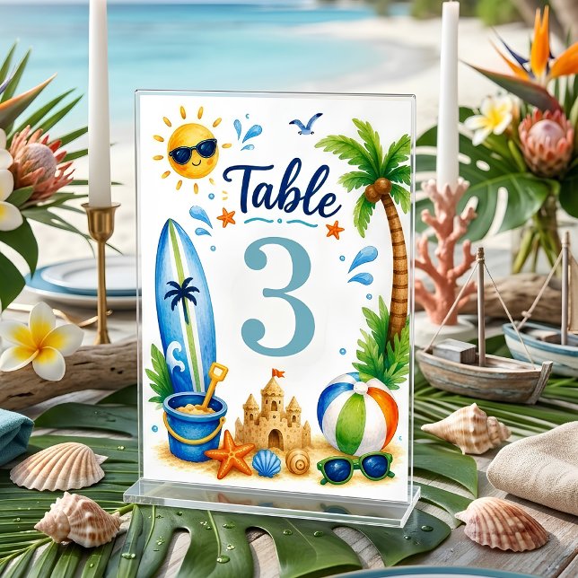 Numéro De Table Fête de plage tropicale d'anniversaire d'été (Créateur téléchargé)