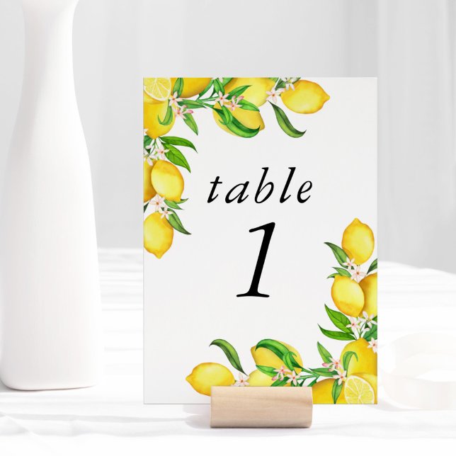 Numéro De Table Fête des mariées citron aquarelle (Créateur téléchargé)