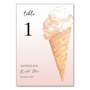 Numéro De Table Fête des mariées de crème glacée aquarelle