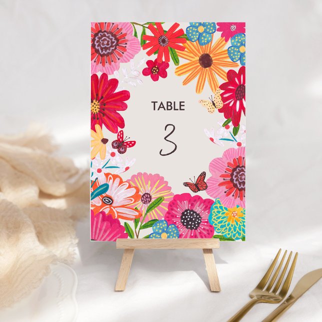 Numéro De Table Fête des mariées Fleur sauvage brillante (Bright Wildflower Bridal Shower Table Number)