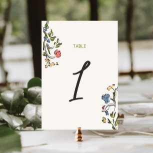 Numéro De Table Fête des mariées florale colorée dessinée à la mai