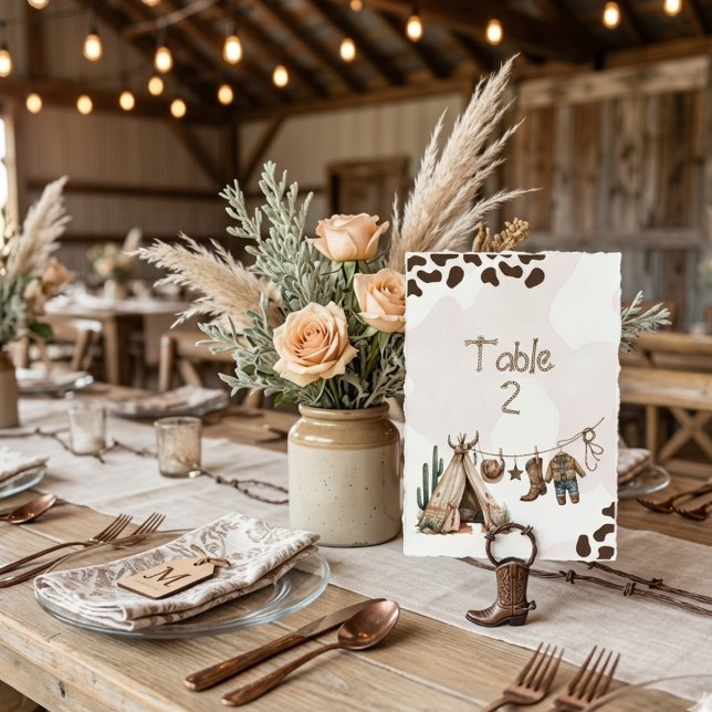 Numéro De Table Fête prénatale bébé aquarelle western rustique cow (Créateur téléchargé)