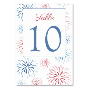 Numéro De Table Feu d'artifice Rouge Blanc Bleu Mariage Baby Showe