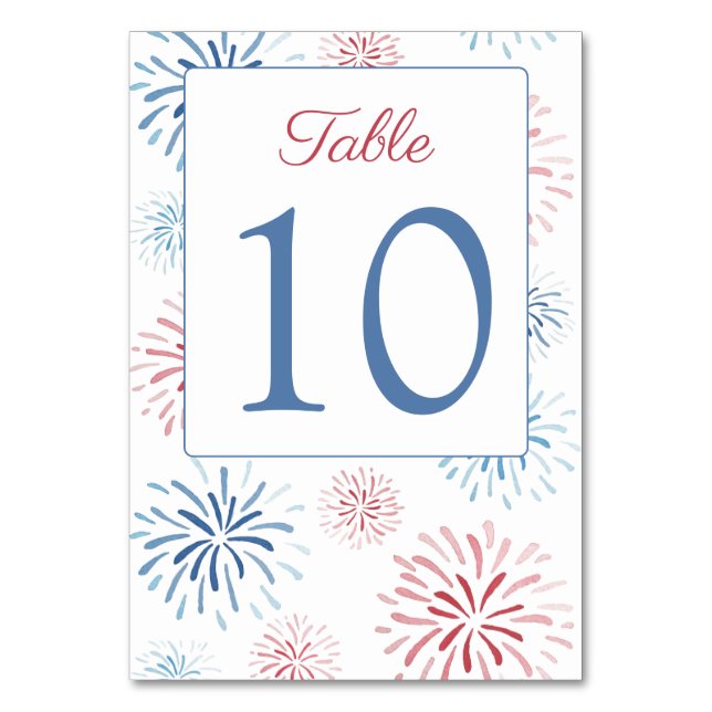 Numéro De Table Feu d'artifice Rouge Blanc Bleu Mariage Baby Showe (Par défaut)