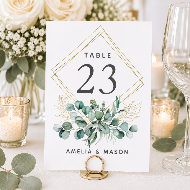 Numéro De Table Feuillage botanique verdure d'eucalyptus mariage (Botanical Foliage Eucalyptus Greenery Wedding Table Number)