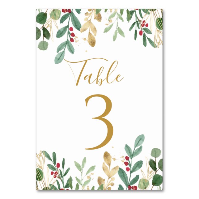 Numéro De Table Feuillage de verdure Baie rouge Noël Mariage (Par défaut)