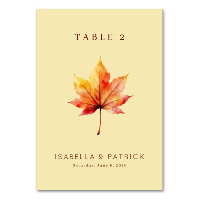 Numéro De Table Feuille d'érable à l'aquarelle, automne chaud (Par défaut)