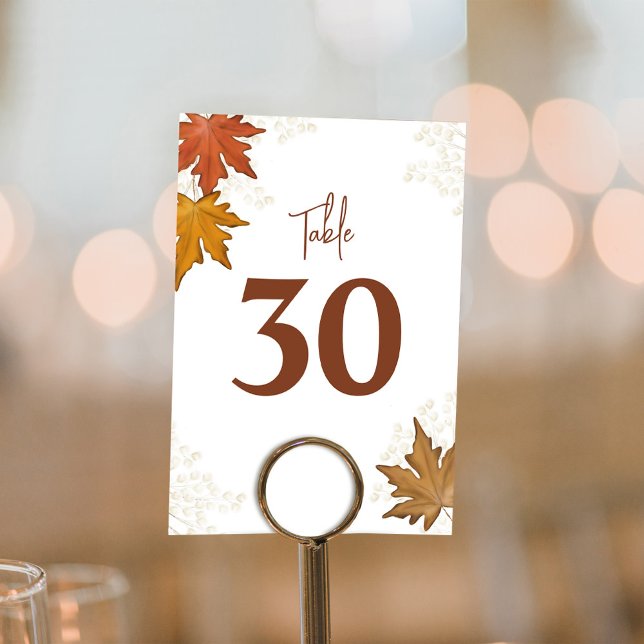 Numéro De Table Feuille Mariage d'aquarelle d'automne Numéro de ta (Fall leaves watercolor autumn Wedding table numbers. )
