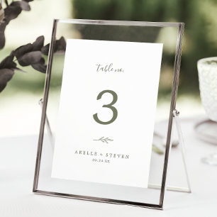 Numéro De Table Feuille minimale Mariage vert olive Numéro de ta