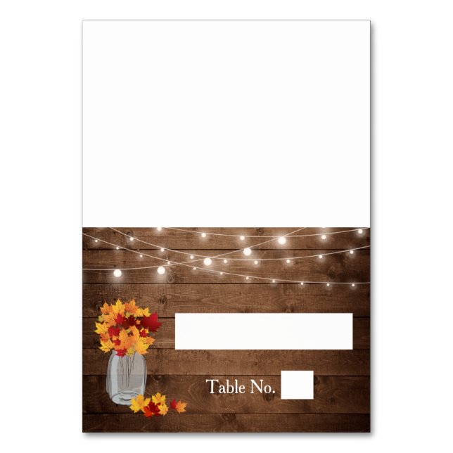 Numéro De Table Feuilles d'automne Mason Jar Lumières Bois Mariage (Par défaut)