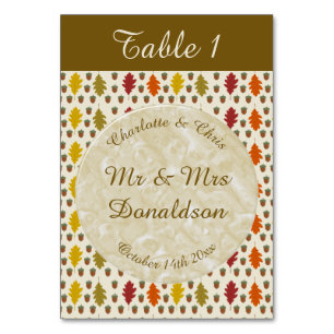 Numéro De Table Feuilles de chêne et Acorns Automne Mariage d'auto