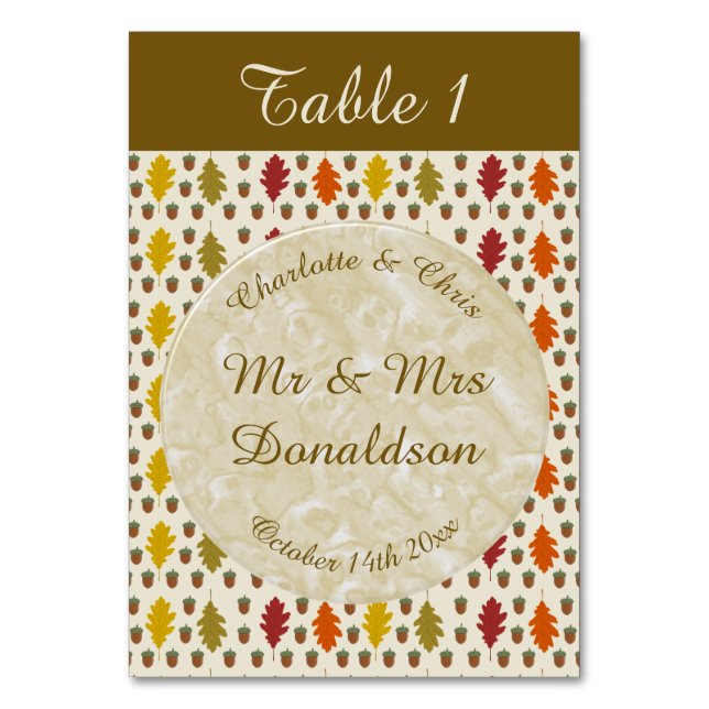 Numéro De Table Feuilles de chêne et Acorns Automne Mariage d'auto (Par défaut)