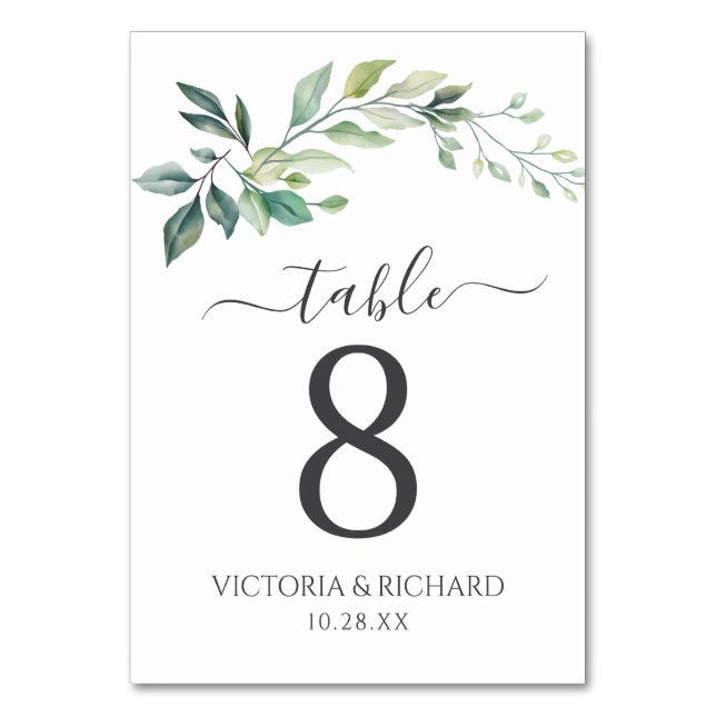 Numéro De Table Feuilles de eucalyptus verdure aquarelle moderne (Par défaut)