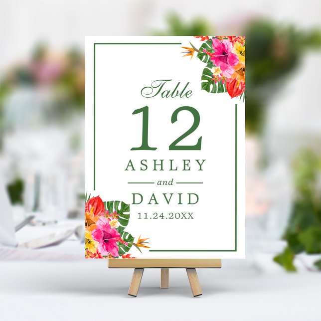 Numéro de table Feuilles de palmier Hibiscus Tropi (Créateur téléchargé)