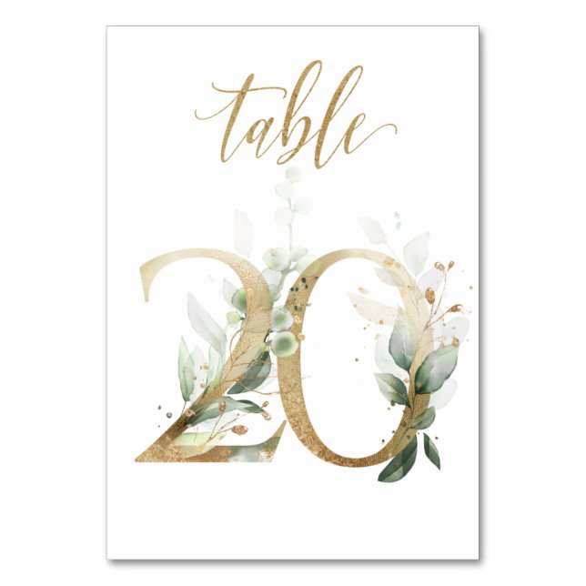 Numéro De Table Feuilles d'or vert Tableau 20, Numéro de tableau (Par défaut)