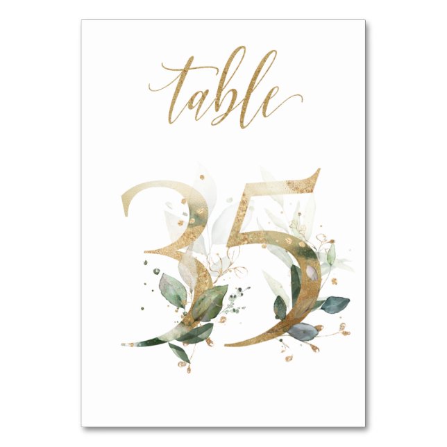 Numéro De Table Feuilles d'or vert Tableau 35, Numéro de tableau (Par défaut)