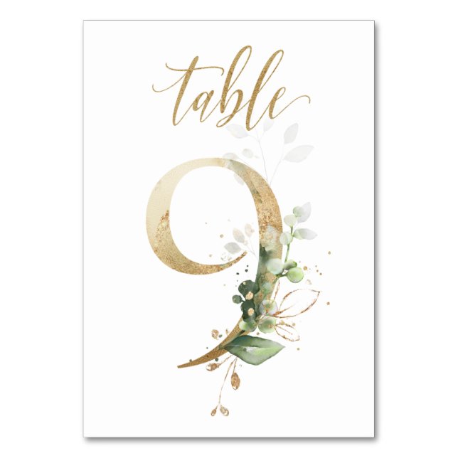 Numéro De Table Feuilles d'or vert Tableau 9, (Par défaut)
