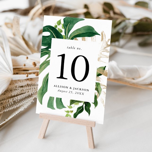Numéro De Table Feuilles Tropicales Modernes Or Personnalisées (Créateur téléchargé)