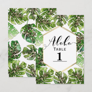 Numéro de table feuilles tropicales paillettes dor