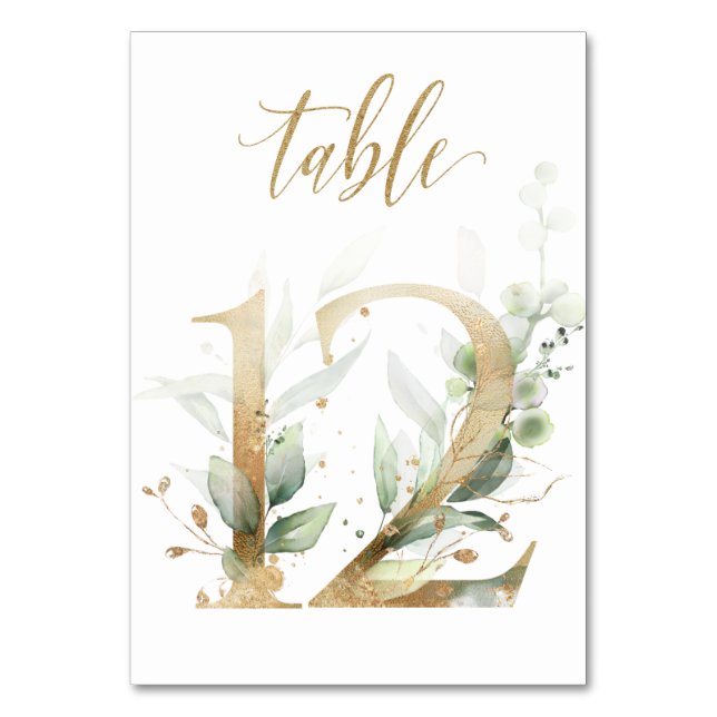 Numéro de table Feuilles Vert Doré 12, Numéro de T (Par défaut)
