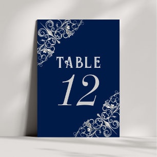 Numéro De Table Filigree Art déco   Navy Blue and Silver Grey
