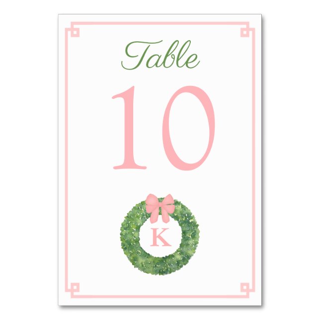 Numéro De Table Fille Baby shower rose Monogramme Boxwood Wreath (Par défaut)