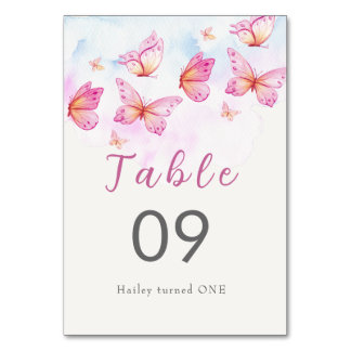 Numéro De Table Fille Papillon Aquarelle Élégante 1er Anniversaire