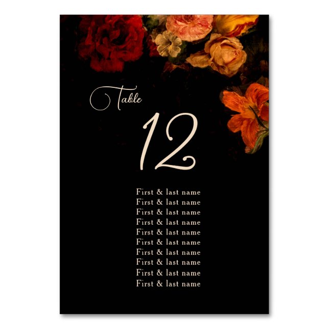 Numéro De Table Fine Art Dark Moody Floral Wedding  Seating Chart (Par défaut)