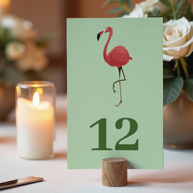 Numéro De Table Flamingo Tropics Coastal Green Beach Wedding (Créateur téléchargé)