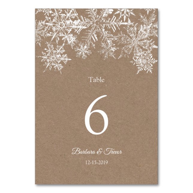 Numéro De Table Flammes de neige blanches et kraft Noël Mariage d' (Par défaut)