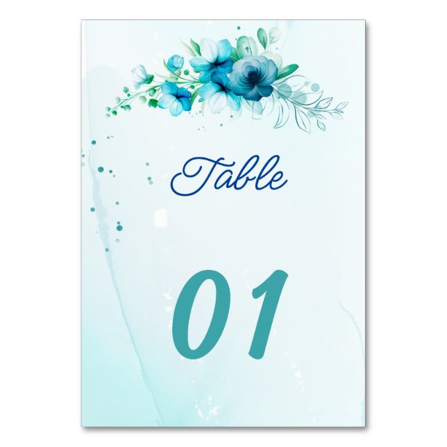 Numéro De Table Fleur bleue Mariage personnalisé (Par défaut)