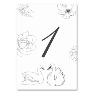 Numéro De Table Fleur botanique et cygne