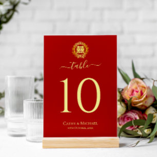 Numéro De Table Fleur couronne rouge double bonheur mariage chinoi