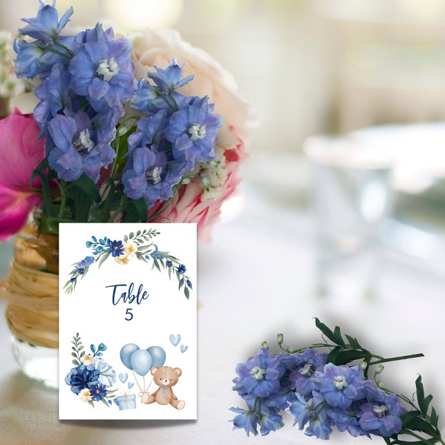 Numéro De Table Fleur d'aquarelle bleu ours en peluche (Créateur téléchargé)