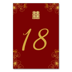 Numéro De Table Fleur de cerisier mariage rouge chinois