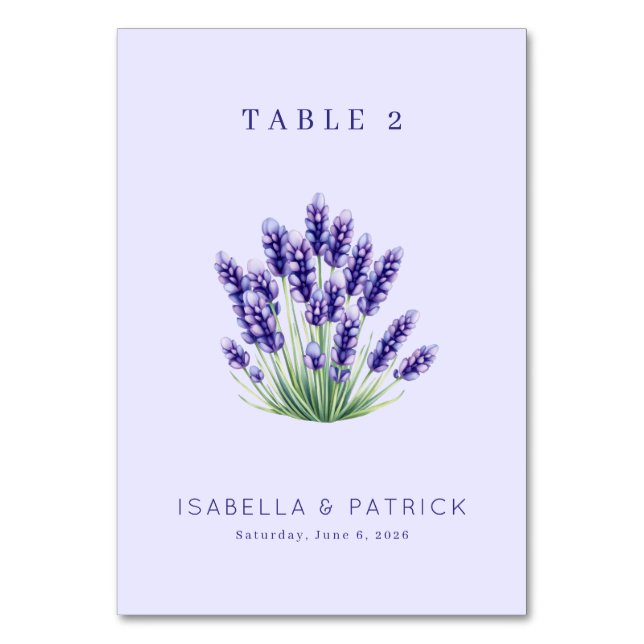 Numéro De Table Fleur de Lavande Aquarelle Sérène (Par défaut)
