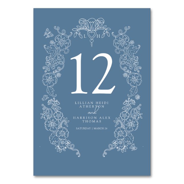 Numéro De Table Fleur de lis mariage bleu gris blanc (Par défaut)