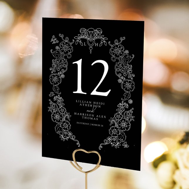 Numéro De Table Fleur de lis mariage noir et blanc (Créateur téléchargé)