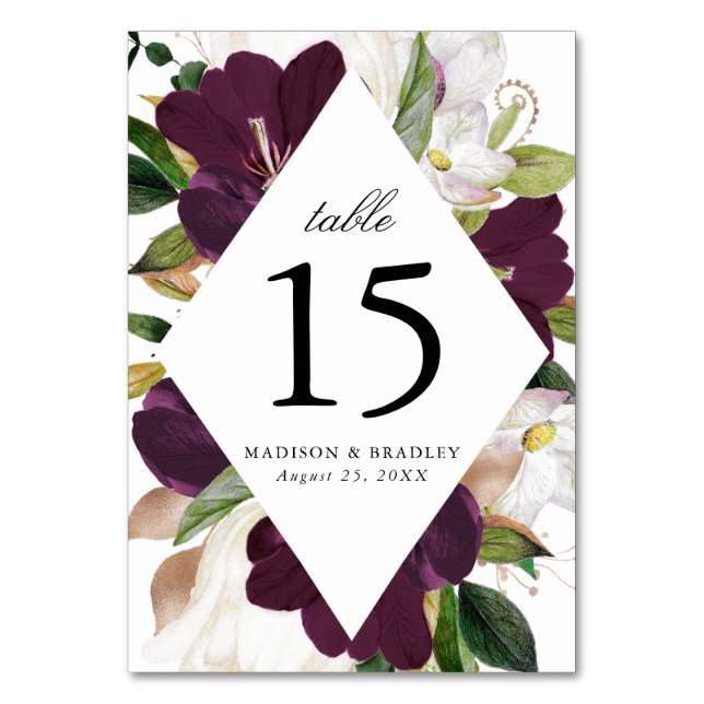 Numéro De Table Fleur de Prunier Foncé | Mariage Personnalisé (Par défaut)