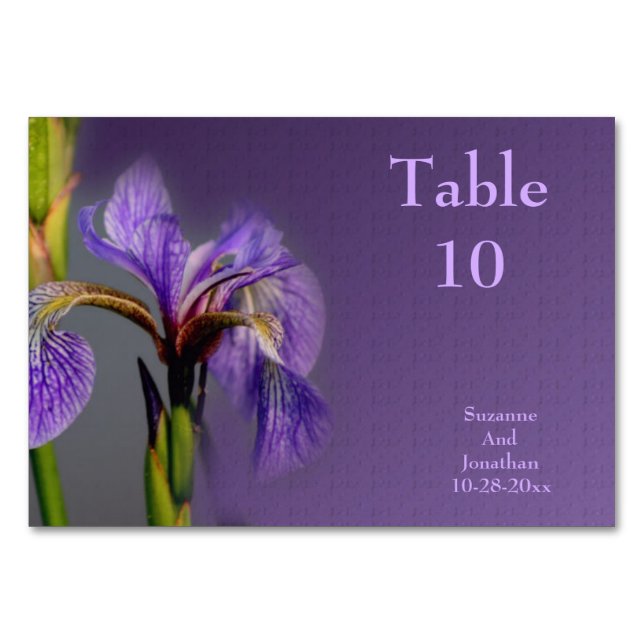 Numéro De Table Fleur Iris violet Mariage personnalisé (Devant)