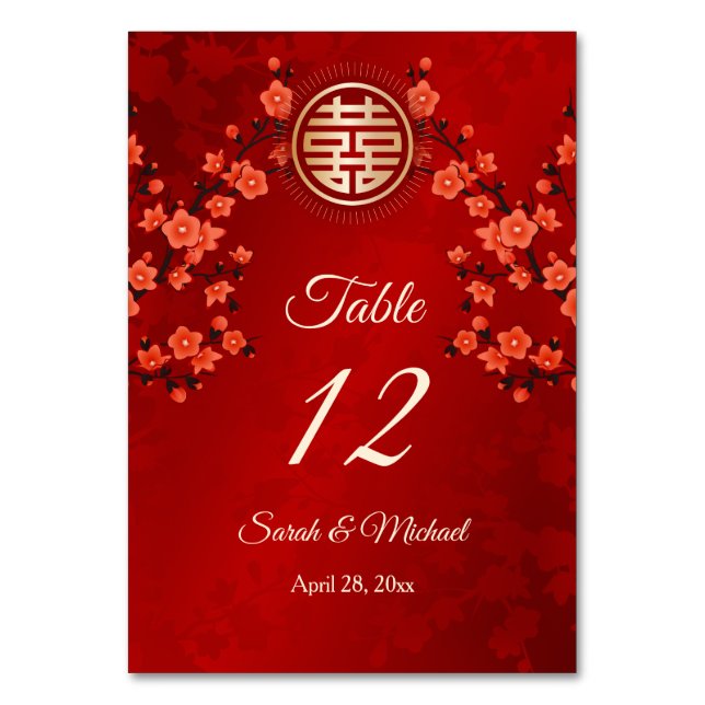 Numéro De Table Fleur Oriental Rouge | Mariage Chinois (Par défaut)