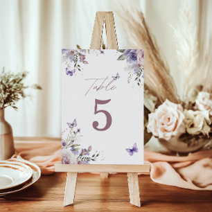 Numéro De Table Fleur pourpre Papillon