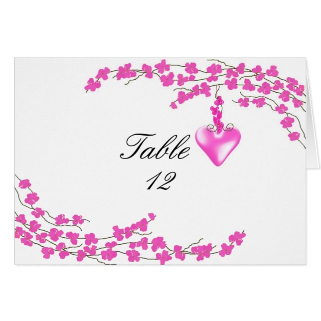 Numéro de table Fleur rose et cœur (Devant Horizontal)
