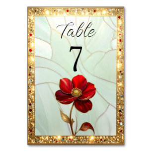 Numéro de table Fleur Rouge en Verre Coloré