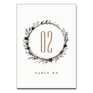 Numéro De Table Fleur sauvage Boho Black Brown Automne Mariage
