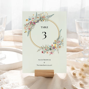 Numéro De Table Fleur sauvage Boho Fern Mint Mariage vert