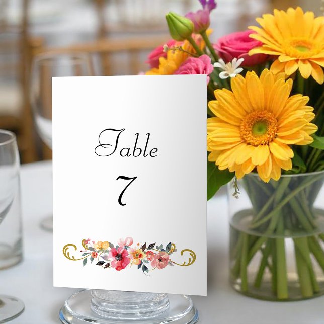 Numéro De Table Fleur sauvage d'aquarelle Mariage d'été du printem (Créateur téléchargé)