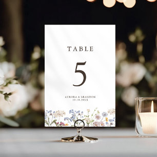 Numéro De Table Fleur sauvage de printemps coloré Meadow Garden Ma