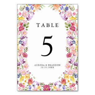 Numéro De Table Fleur sauvage de printemps coloré Meadow Garden Ma