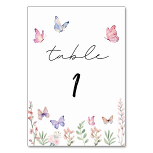 Numéro De Table Fleur sauvage des papillons aquarelle